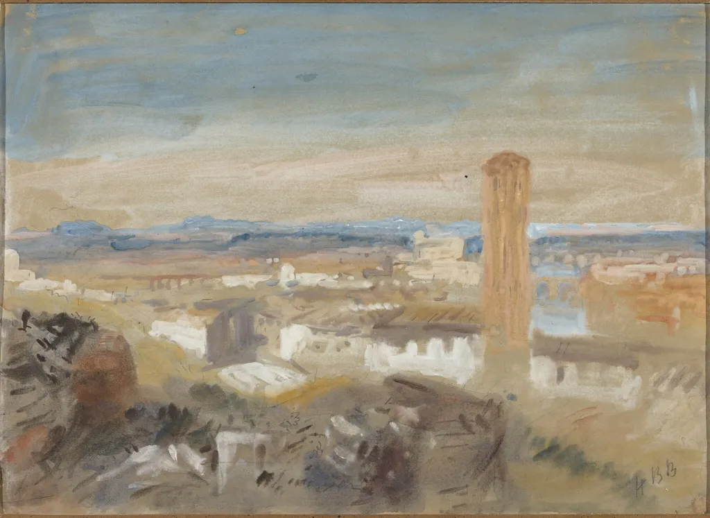 A Campanile among Ruins, by Hercules Brabazon Brabazon, gouache, 1864
