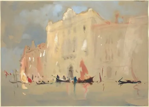 Gondolas Before a Palace on the Grand Canal in Venice, by Hercules Brabazon Brabazon
