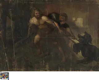 Hercules sleept Cerberus uit de hel
