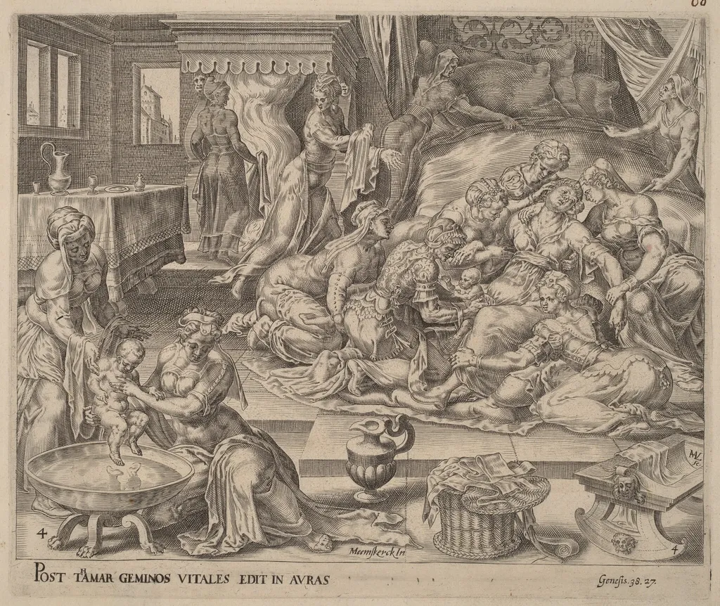 Birth of Pharez and Zara, by Herman Jansz Muller, ink, 1566
