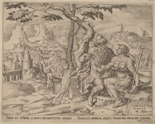 Judah  Giving Tamar the Pledge, by Herman Jansz Muller