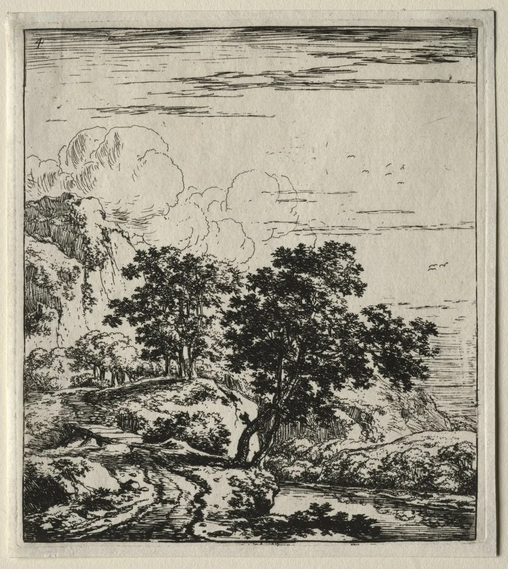 Le sentier au bord de la rivière et le petit pont du bois, by Herman Naiwinx, 1646