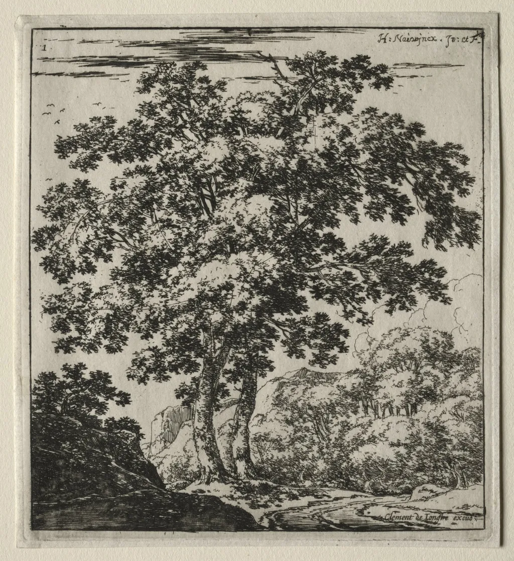 Les deux grands arbres au bord du chemin, by Herman Naiwinx, 1646