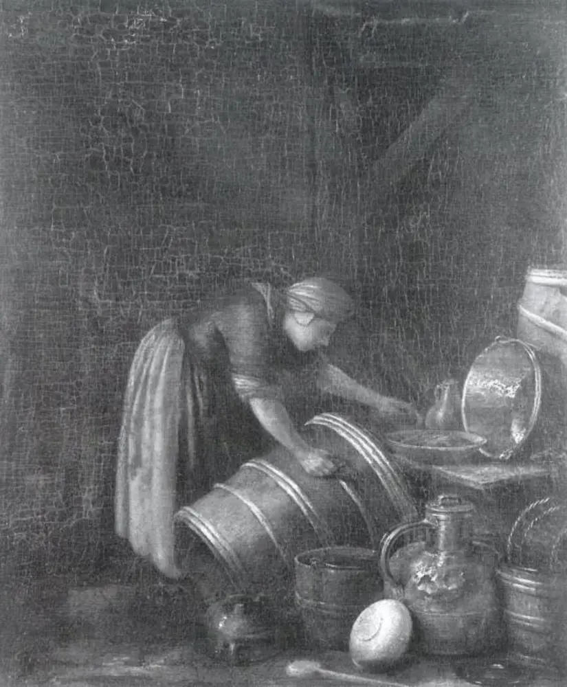A Woman Scouring a Kitchen Pot, by Herman Saftleven