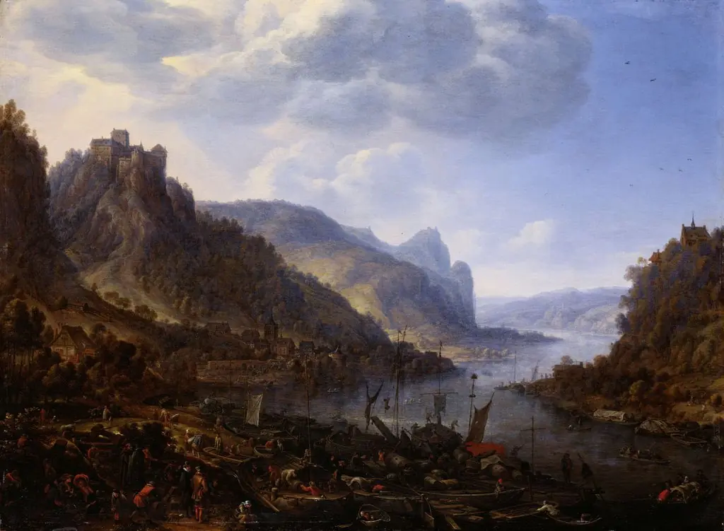 Rheinlandschaft mit Landungsplatz, by Herman Saftleven