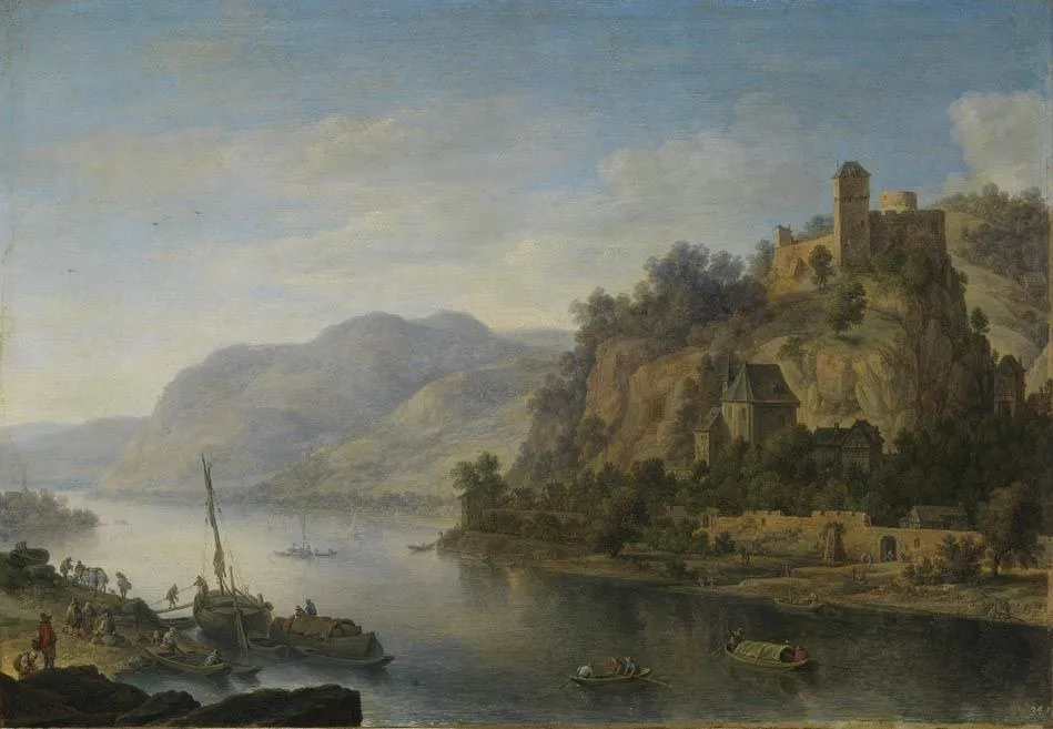 Rhine view at Heimbach am Rhein (Niederheimbach), by Herman Saftleven, oil, 1652