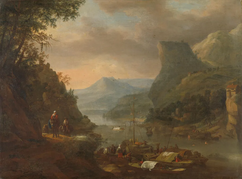 River view in a mountainous region, by Herman Saftleven, oil, 1670
