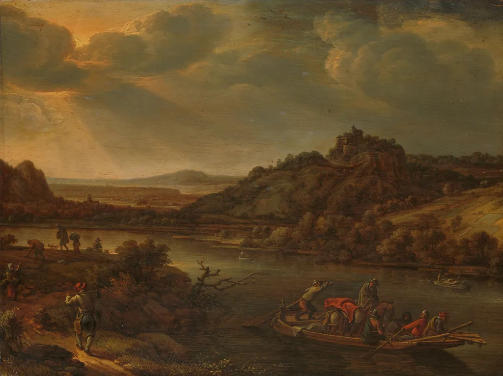 River view with ferry, by Herman Saftleven, oil, 1655