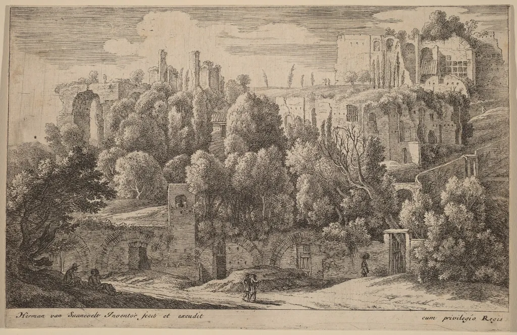 Antique Ruins of an Amphitheatre, by Herman van Swanevelt, ink, 1628
