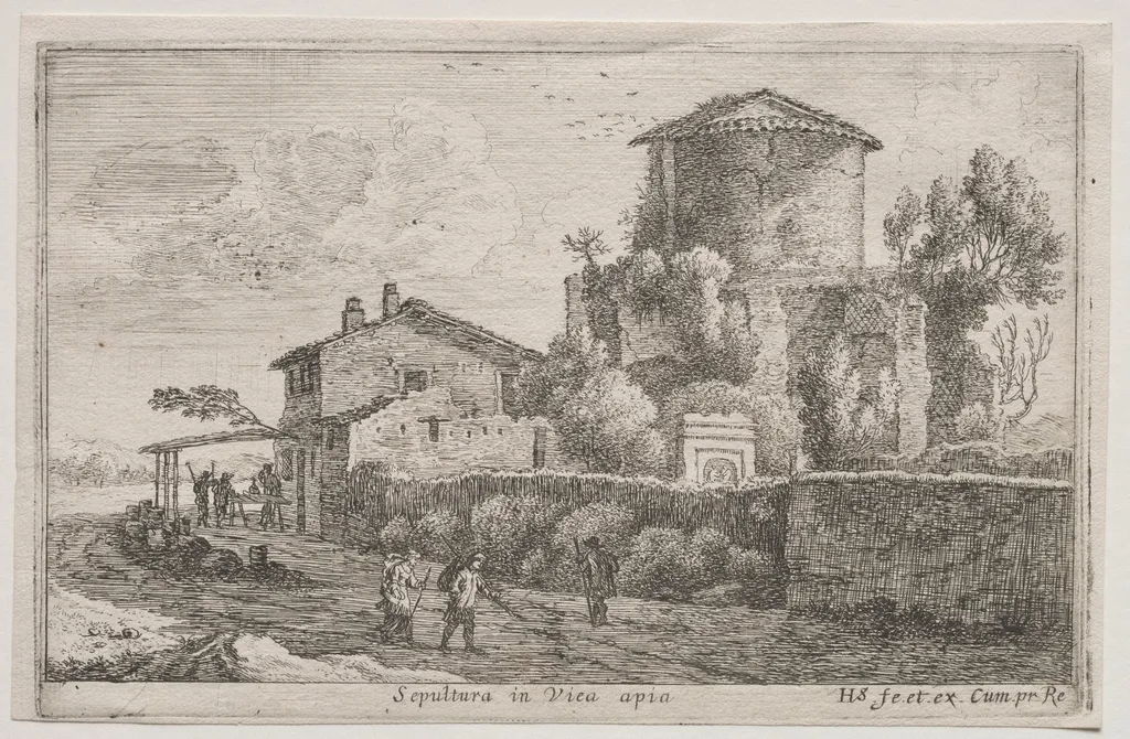 Diverse Views in and around Rome: Tomb along the Appian Way, by Herman van Swanevelt, 1653