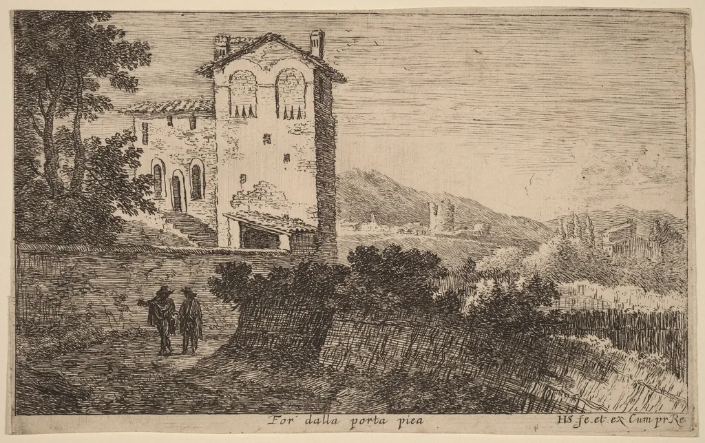 For dalla porta pia (Villa outside the Porta Pia), by Herman van Swanevelt, ink, 1628