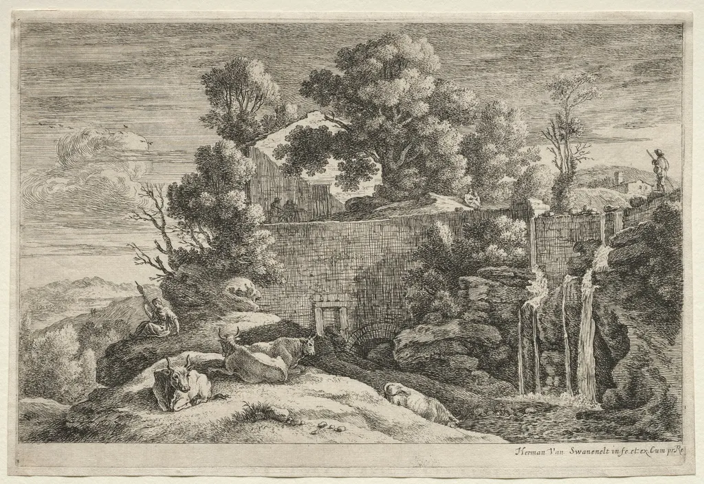 Landscape with a Woman Spinning, by Herman van Swanevelt, 1649