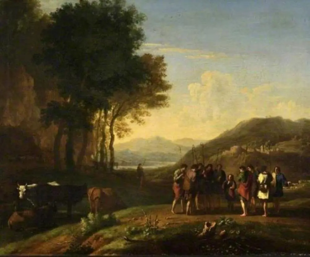Landscape with Joseph and his brethren, by Herman van Swanevelt