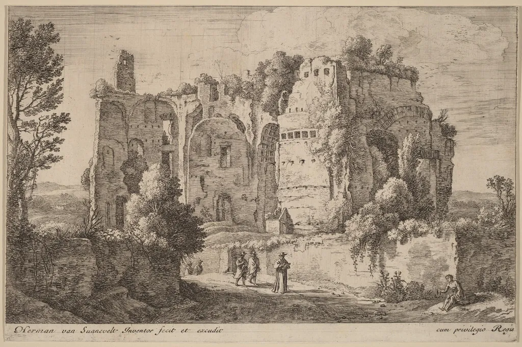 Landscape with the Cardinal, by Herman van Swanevelt, ink, 1628
