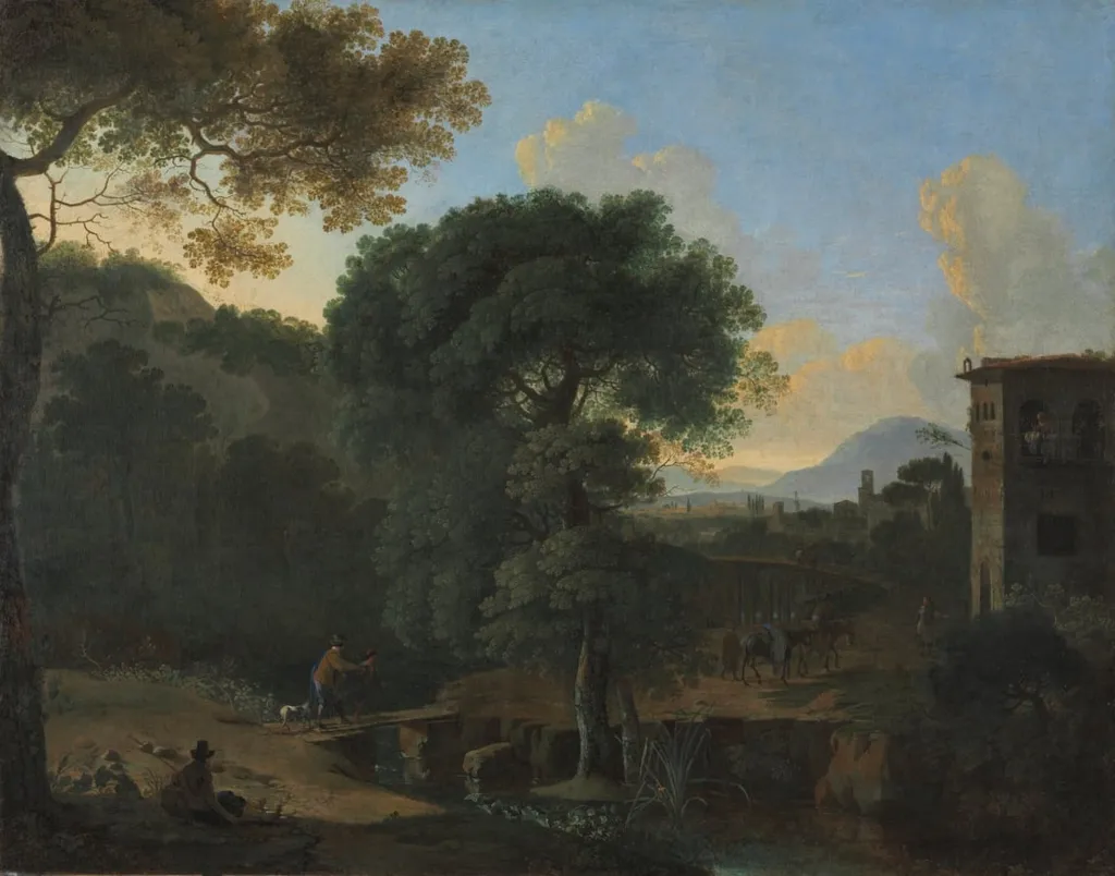 Landscape with Travelers, by Herman van Swanevelt, unspecified, 1634