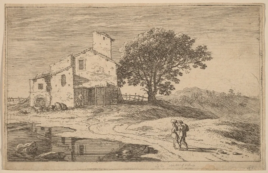 Large Tree near a House, by Herman van Swanevelt, ink, 1628