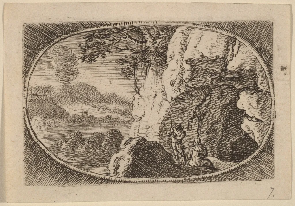 Man and Woman at the Mouth of a Cave, by Herman van Swanevelt, ink, 1628