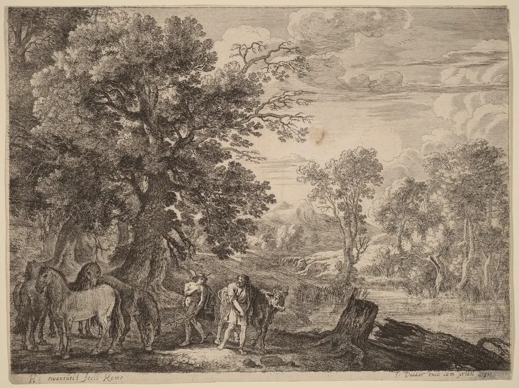 Mercury Silencing Battus, by Herman van Swanevelt, ink, 1628