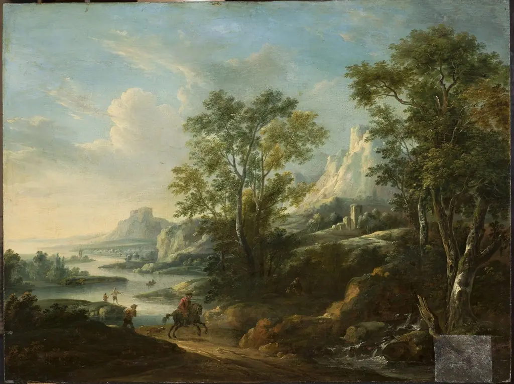 Mountain landscape with a river, by Herman van Swanevelt