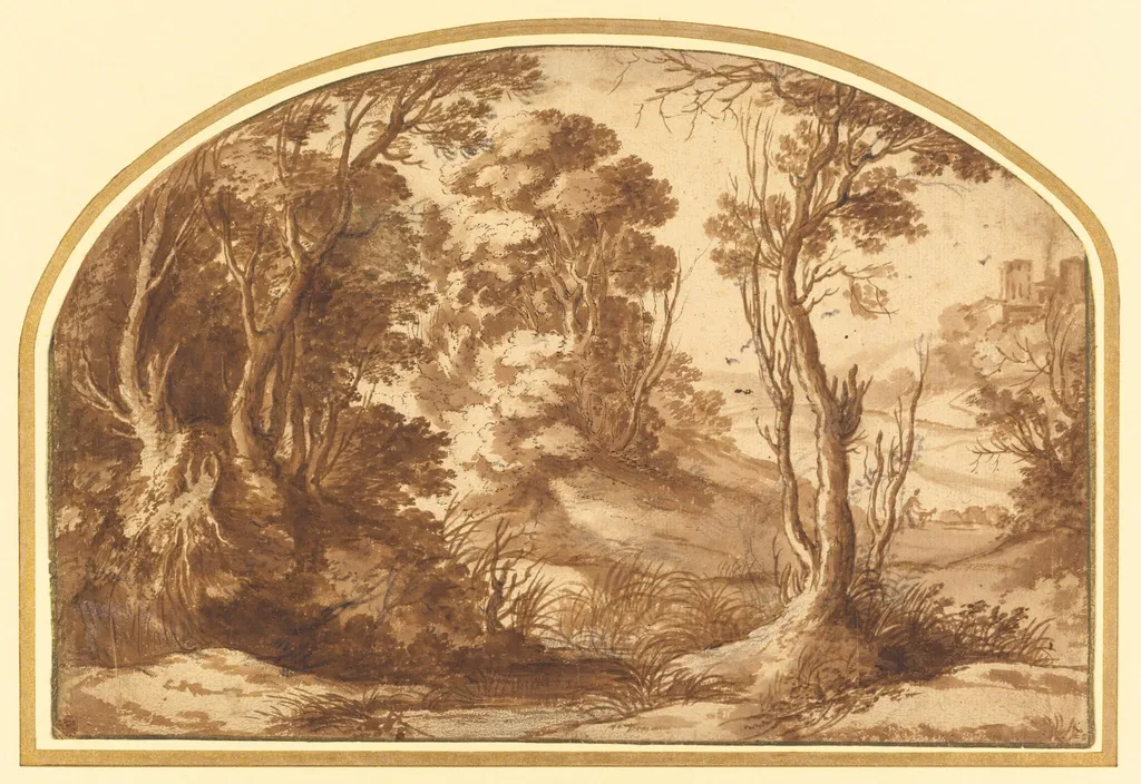 Pool at the Edge of a Wood, by Herman van Swanevelt, ink, 1628
