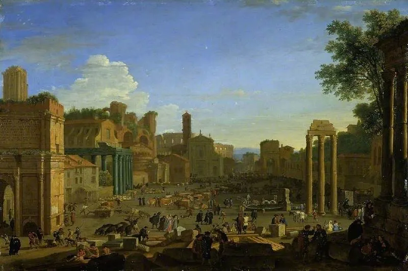 The Campo Vaccino, Rome, by Herman van Swanevelt, oil, 1631