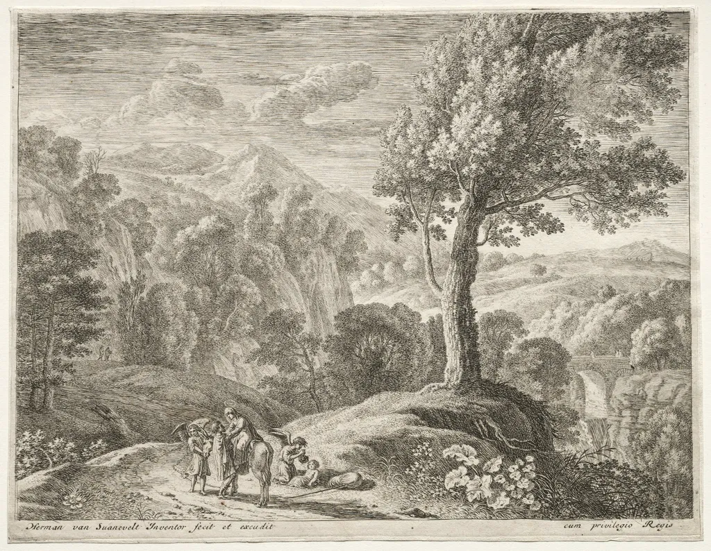 The Flight into Egypt: The Large Tree and the Cascade, by Herman van Swanevelt, 1653