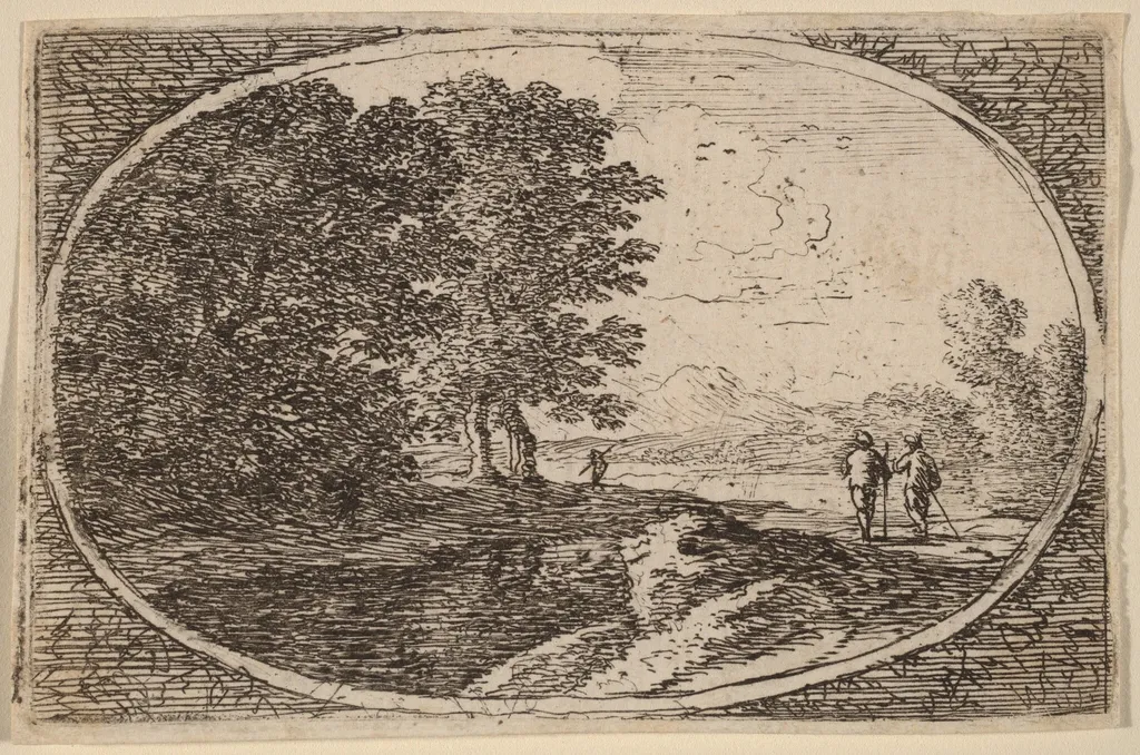 Three Men Carrying Staffs, by Herman van Swanevelt, ink, 1628