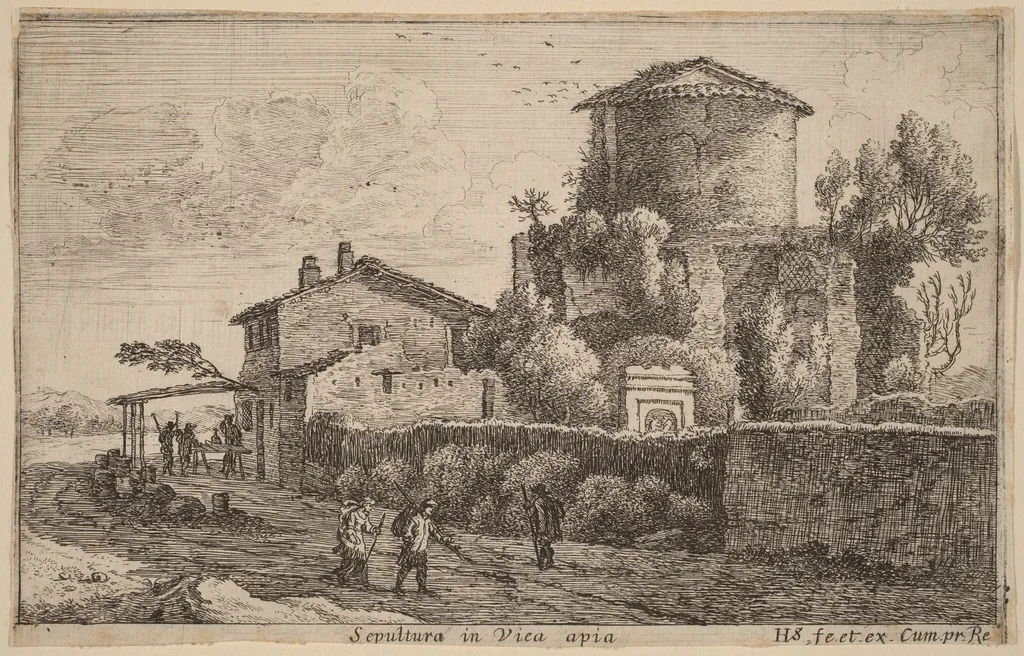 Tomb on the Via Appia, by Herman van Swanevelt, ink, 1628
