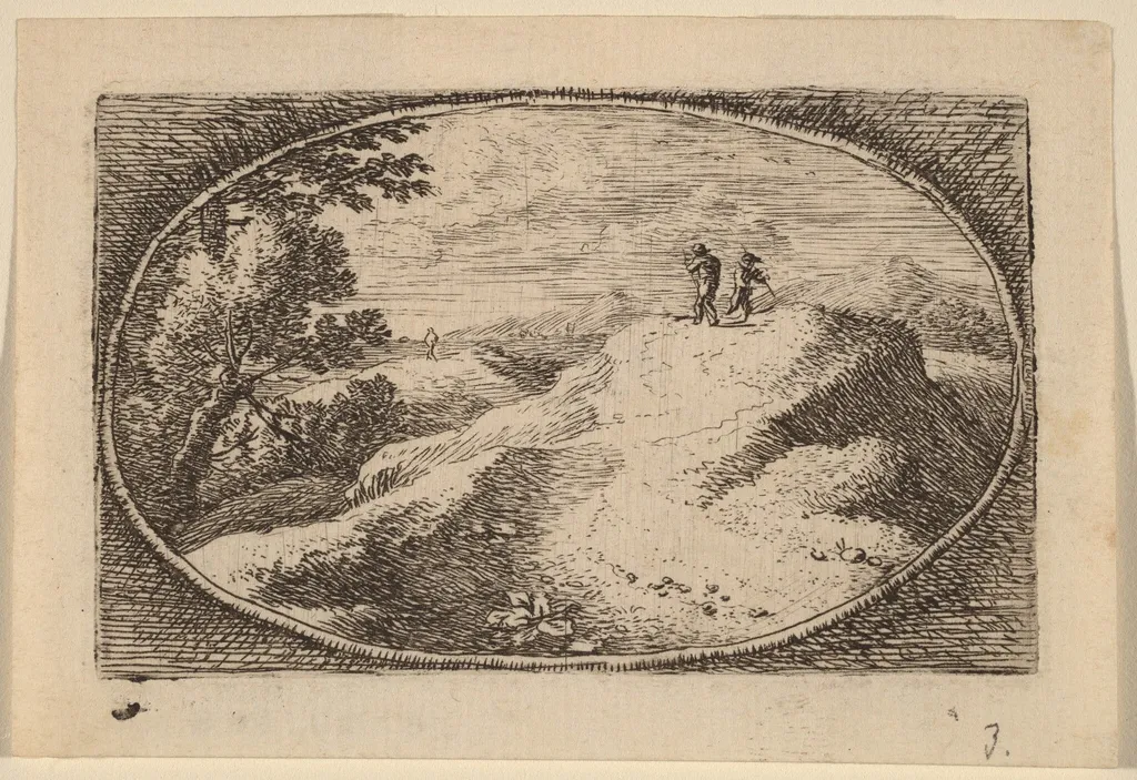 Two Men on a Bare Hill, by Herman van Swanevelt, ink, 1628