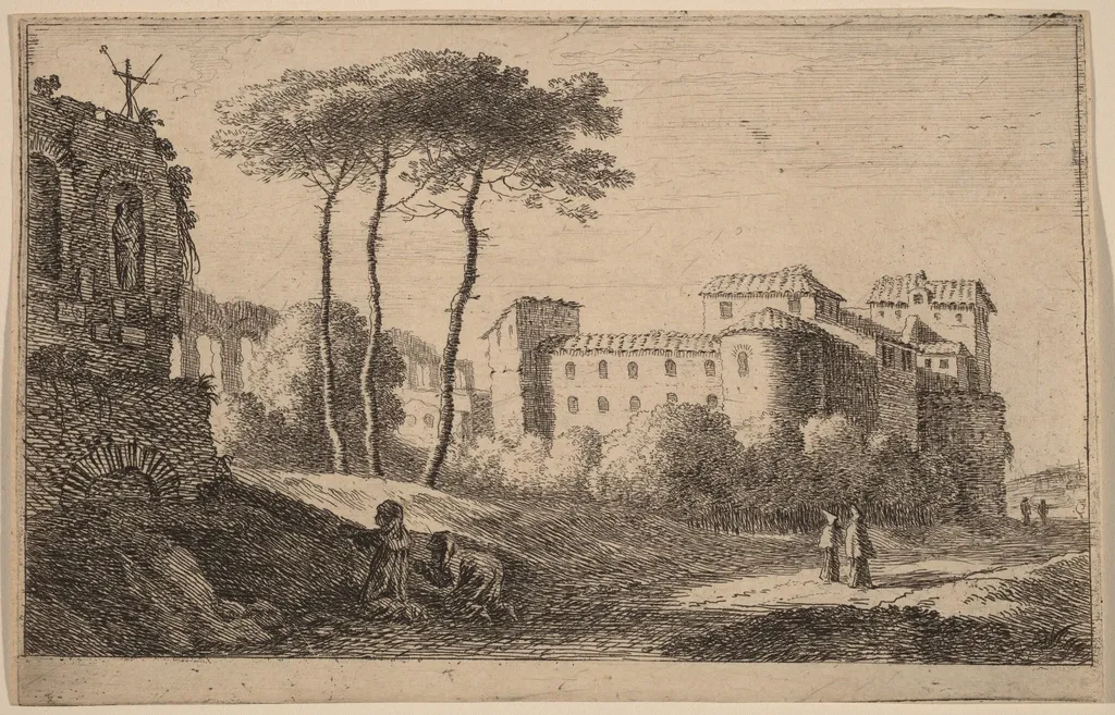 View of the Church "Quattro Santi Coronati", by Herman van Swanevelt, ink, 1628