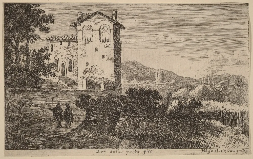 Villa Outside the Porta Pia, by Herman van Swanevelt, ink, 1628