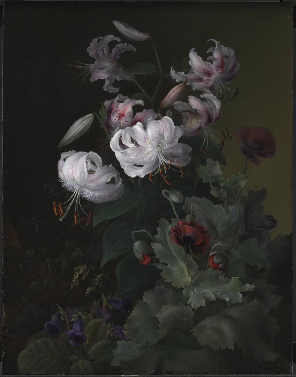Blomstrende planter, by Hermania Neergaard, oil, 1845