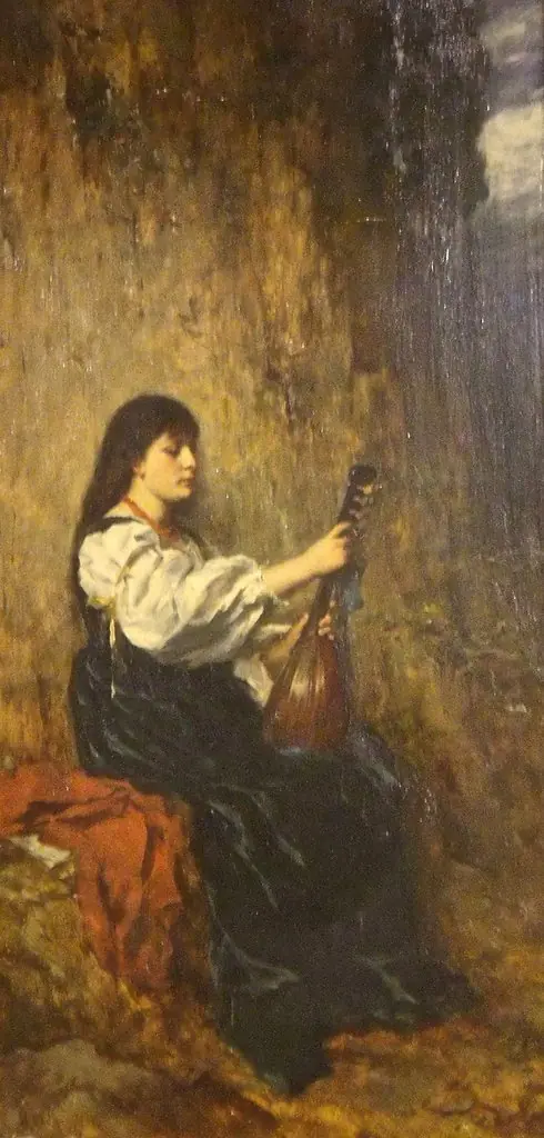 Girl Seated with Mandolin, by Hermann August Philips