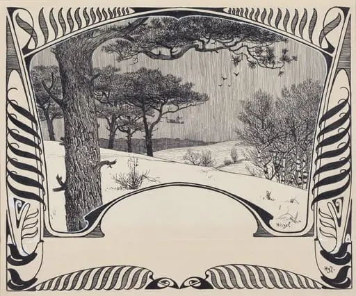 A Winter Landscape Within a Jugendstil Border, by Hermann Hirzel