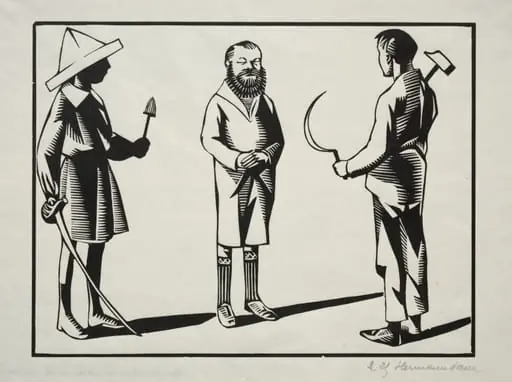 Moi! je tiens le sabre, et le goupillon; toi la faucille, le marteau et ler pastel. C'est la barbe., by Hermann-Paul
