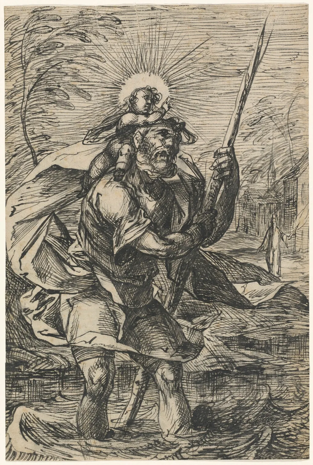 Saint Christopher (recto), by Hermann Weyer, ink, 1618