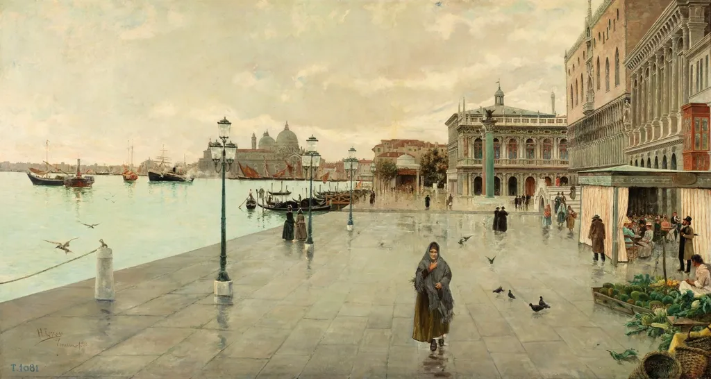 Riva degli Schiavoni, by Hermenegildo Estevan y Fernando, oil, 1850