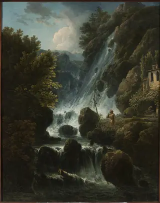 Hermit praying at the waterfall