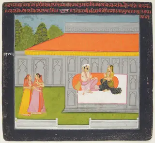 Hero and Heroine Subject: Prince and Lady in Pavilion with Two Attendants