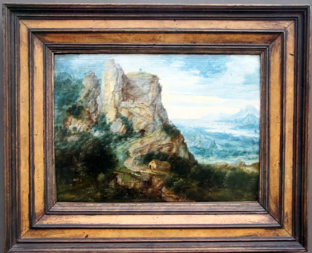 Gebirgslandschaft mit Flußtal, by Herri met de Bles, paint, 1537