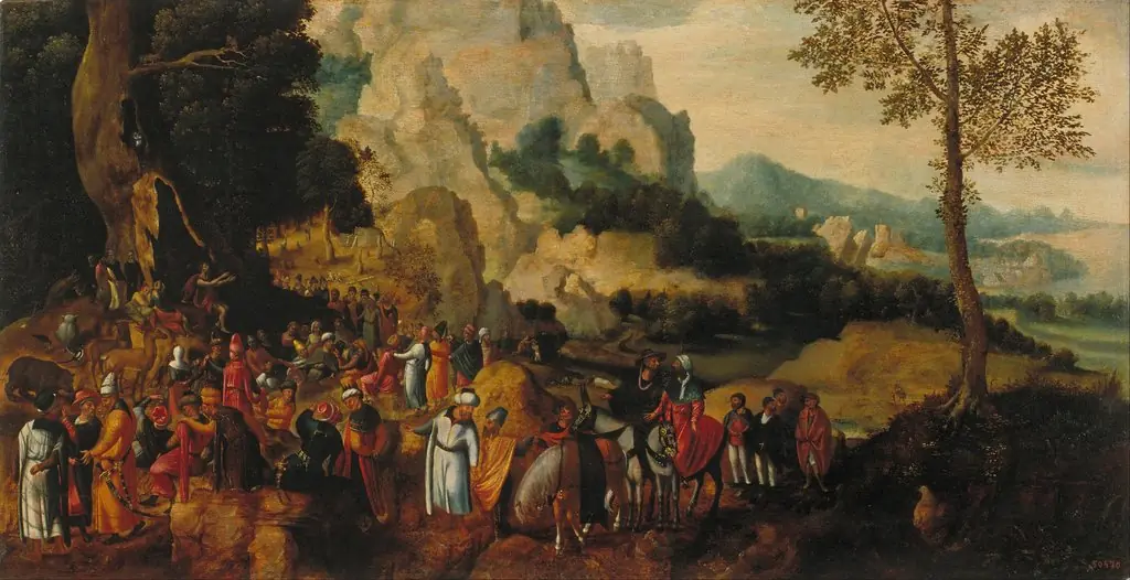 Landscape with Saint John the Baptist Preaching, by Herri met de Bles