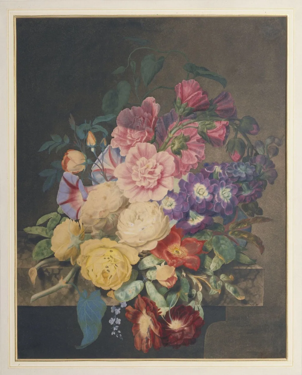 Hollyhocks, Roses, Etc, by Hewlett, watercolor, 1795