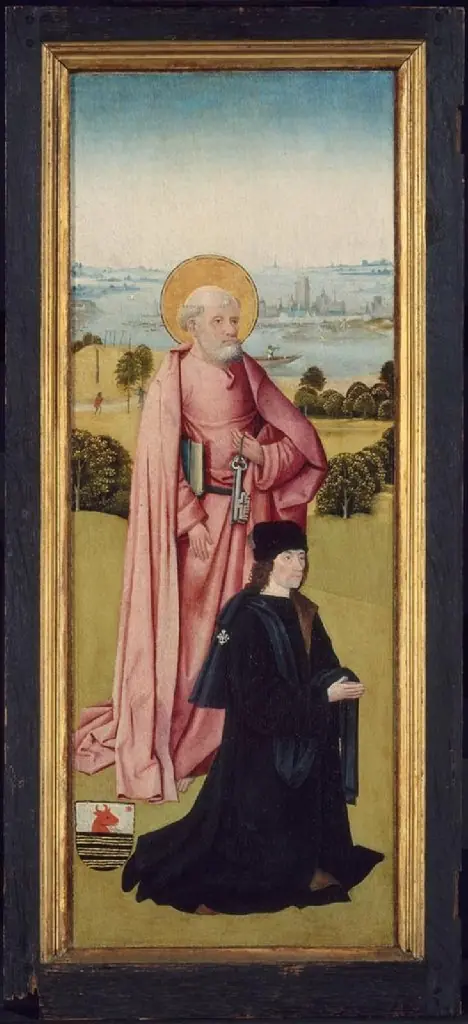 Franco van Langhel and His Sons with Saint John the Evangelist (outer face); Pieter van Os with Saint Peter (inner face), by Hieronymus Bosch