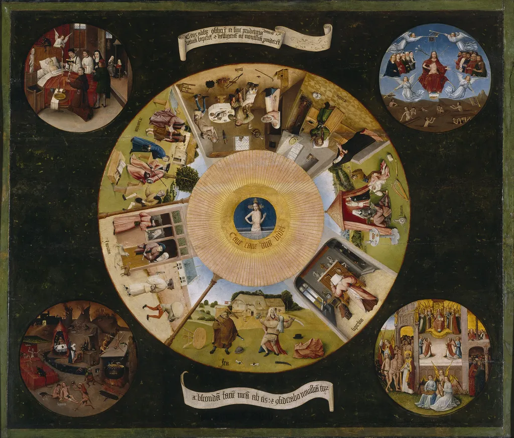 The Seven Deadly Sins and the Four Last Things, by Hieronymus Bosch, oil, 1500
