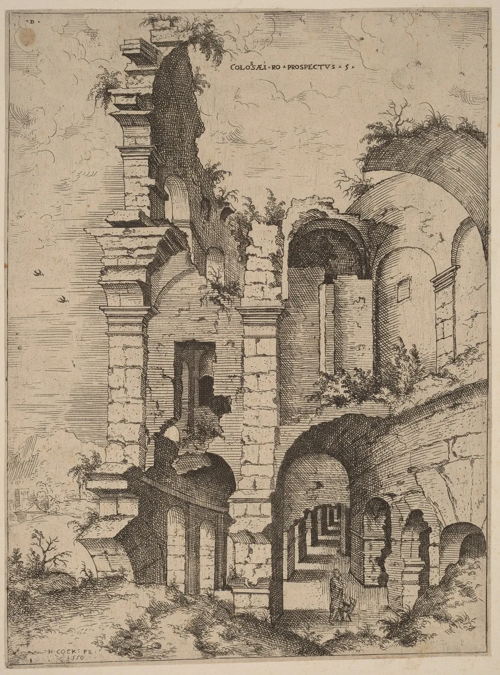 Fifth View of the Colosseum, by Hieronymus Cock, ink, 1550