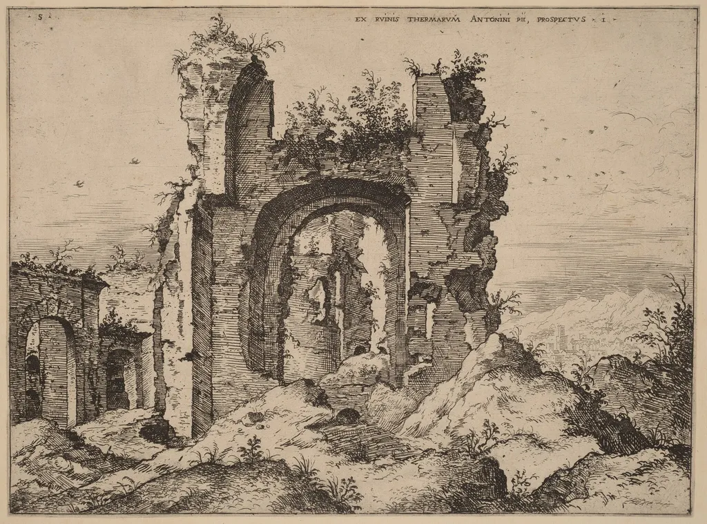 View of the Baths of Caracalla, by Hieronymus Cock, ink, 1550