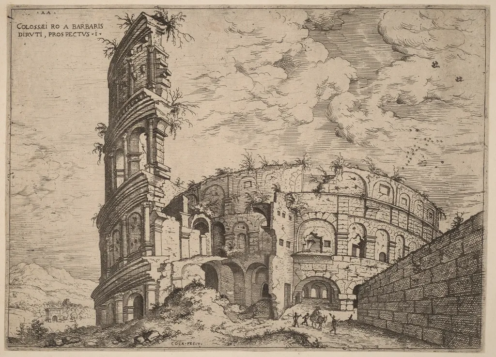 View of the Colosseum, by Hieronymus Cock, ink, 1550
