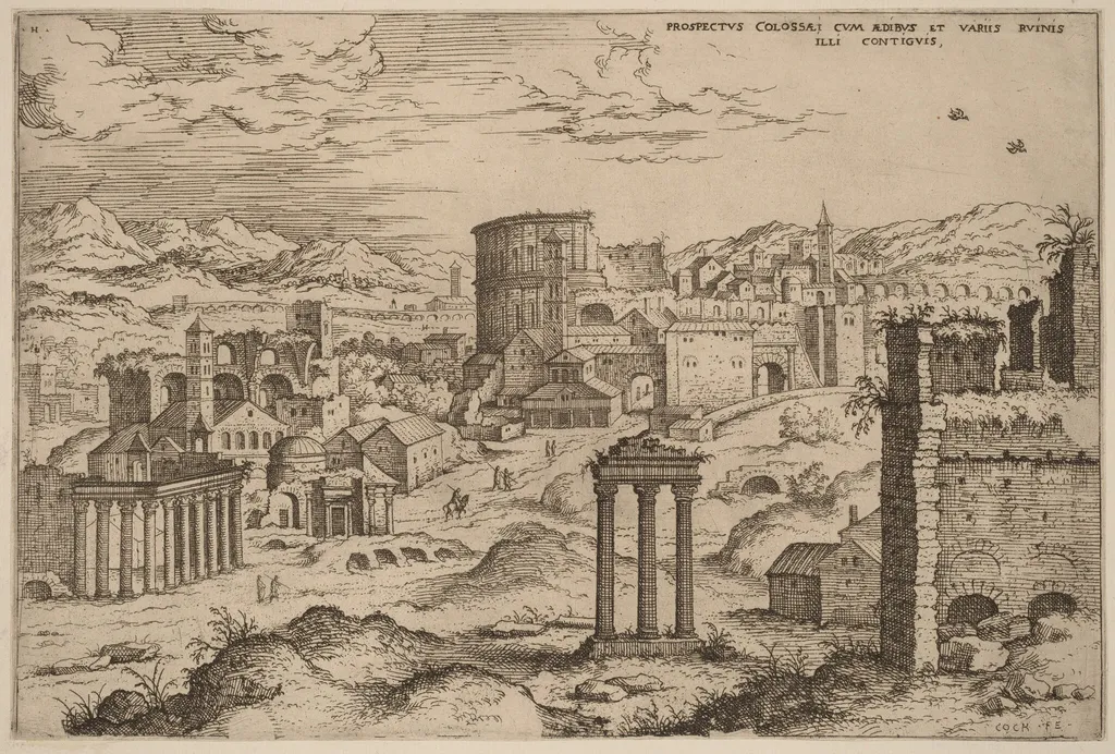 View of the Forum, by Hieronymus Cock, ink, 1550