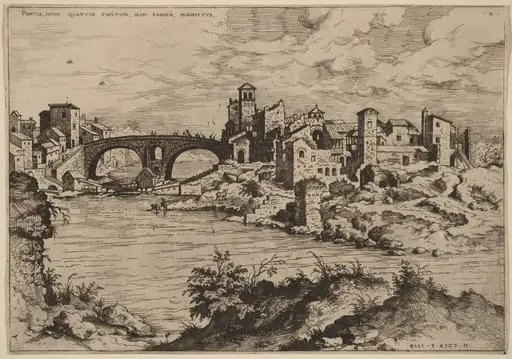 View of the Ponte Quattro Capi and the Island of the Tiber, by Hieronymus Cock