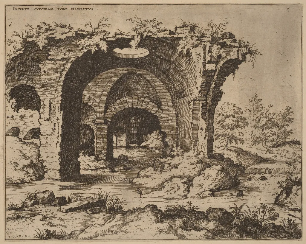 View of Unidentified Ruins, by Hieronymus Cock, ink, 1550